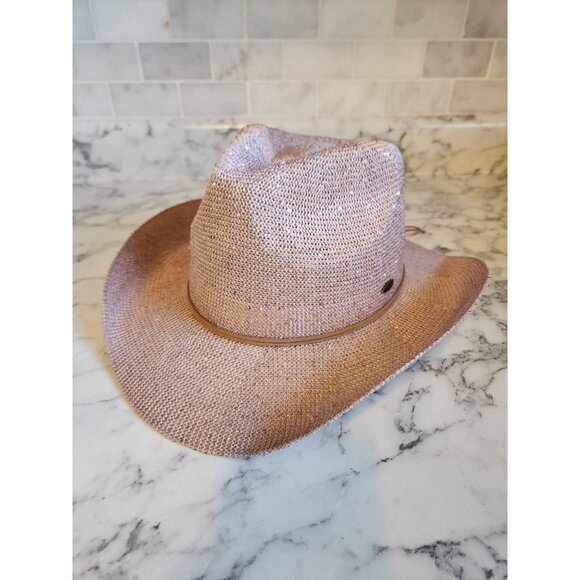 Womens C.C. Pink Straw Cowboy Hat With Adjustable Inner Band - Picture 2 of 6